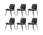 Oikiture 6x Dining Chairs Retro Faux Leather Solid Beech Wood Metal Legs Black