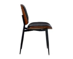 Oikiture 6x Dining Chairs Retro Faux Leather Solid Beech Wood Metal Legs Black