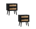 Oikiture 2X Bedside Table Side Table 2 Drawers Storage Cabinet Nightstand Rattan