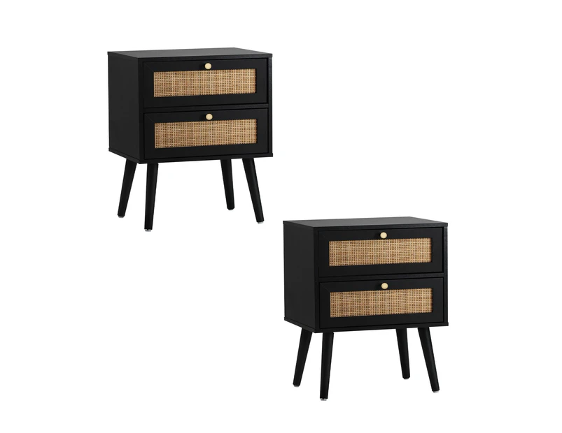 Oikiture 2X Bedside Table Side Table 2 Drawers Storage Cabinet Nightstand Rattan