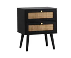 Oikiture 2X Bedside Table Side Table 2 Drawers Storage Cabinet Nightstand Rattan