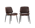 Oikiture 4x Dining Chairs Retro Faux Leather Solid Beech Wood Metal Legs Walnut