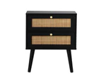 Oikiture 2X Bedside Table Side Table 2 Drawers Storage Cabinet Nightstand Rattan