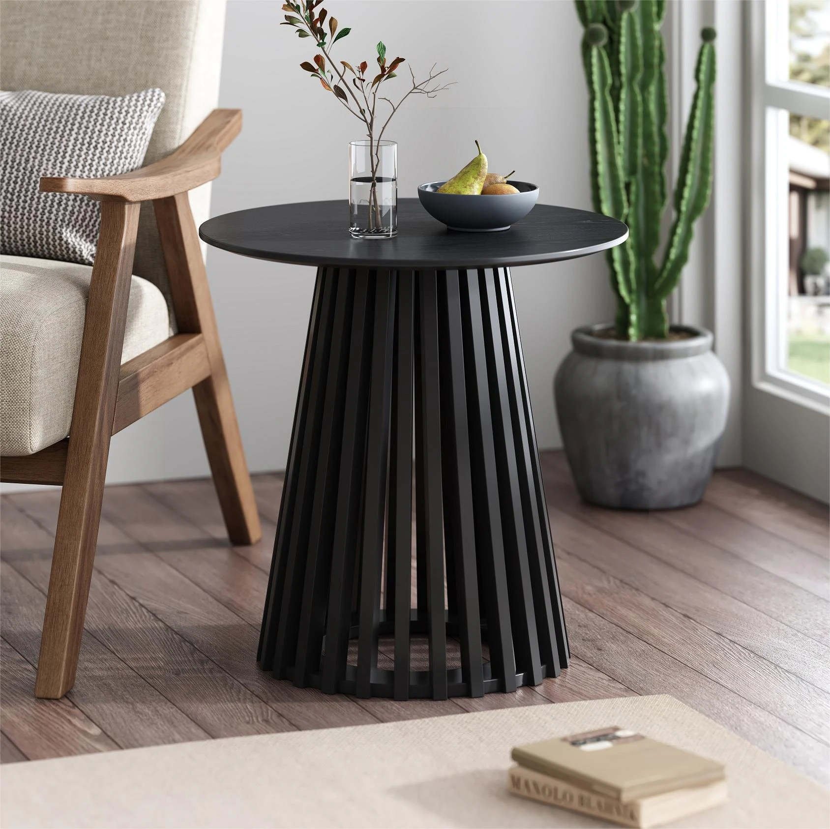 Dreamo Round Slatted Side Table Black