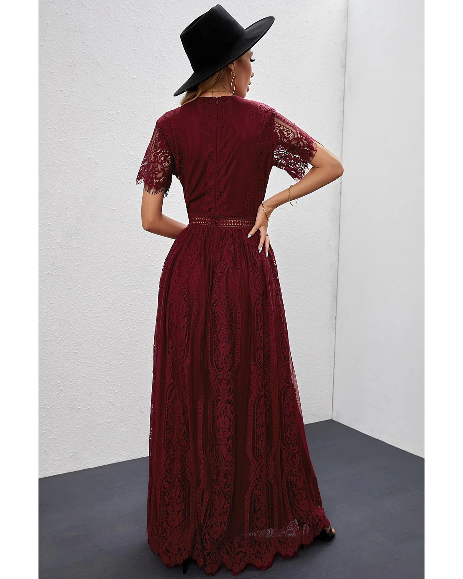 Azura Exchange Fill Your Heart Lace Maxi Dress - Red