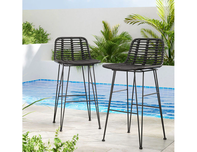 Gardeon 2 Piece Outdoor Bar Stools Wicker Dining Rattan Chair Black