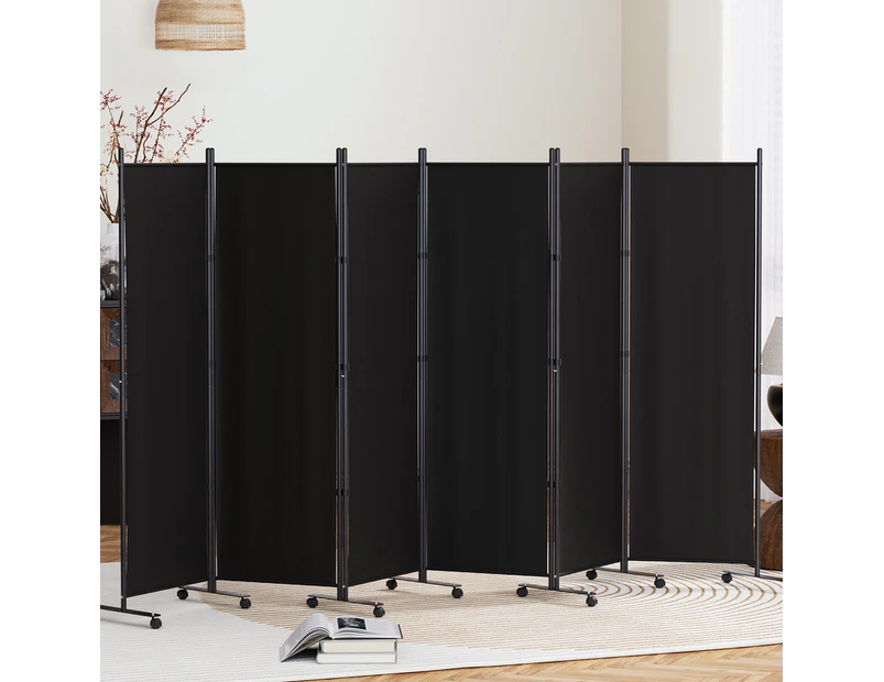 Artiss 6 Panel Room Divider Screen 323cm Wheel Fabric Black