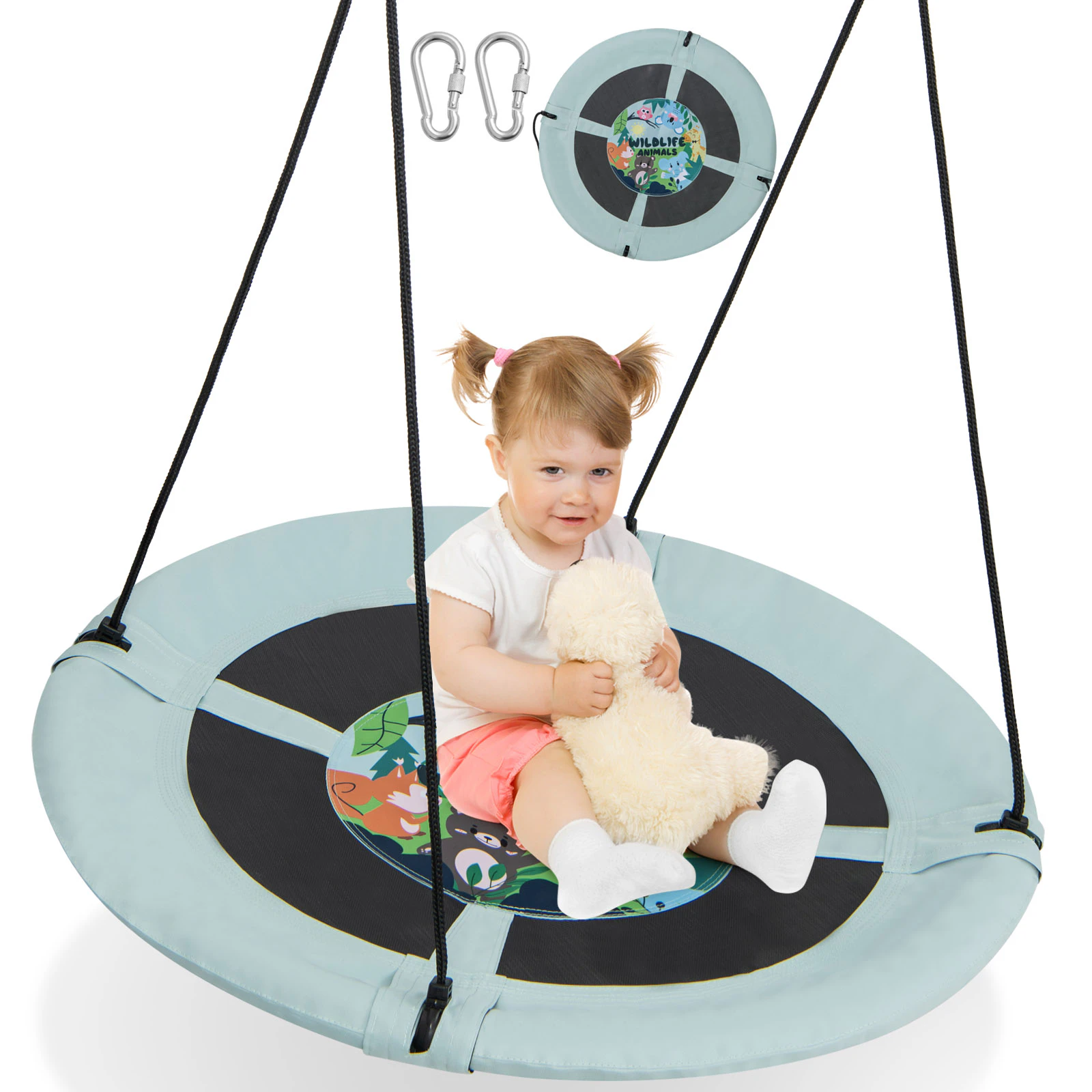 Costway 105cm Tree Swing Waterproof Saucer Flying Swing w/Adjustable Ropes Park Backyard Green