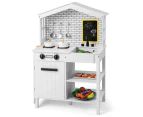 Costway Kids Kitchen Play Set Wooden Pretend Cooking Toy Farmhouse kidren's Gift w/Storage & Accessories White