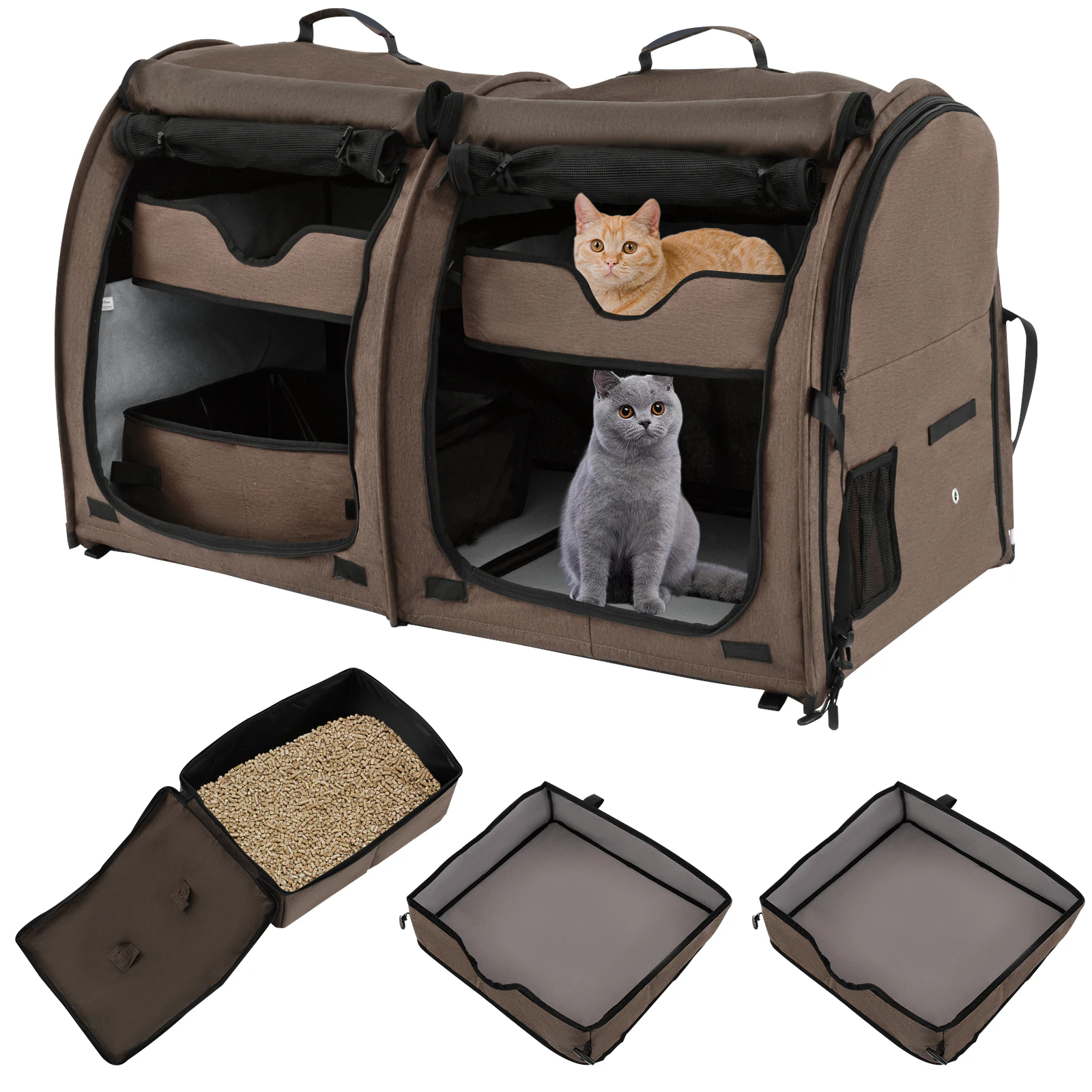 Costway 2-in-1 Pet Kennel Portable Cat Carrier Dog Crate Set Travel Backpack Outdoor Brown