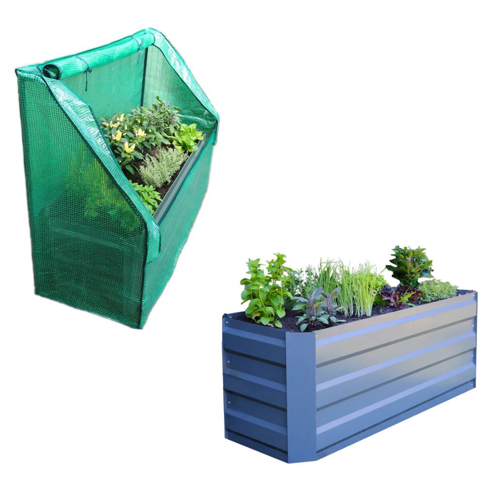 Slimline Raised Patio Planter Garden Bed With Greenhouse Cover 120x45x45cm Slate Grey