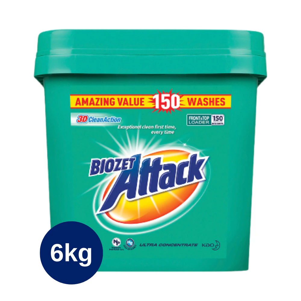 Biozet Attack 3D 6kg Bulk Laundry Detergent Washing Powder Ultra Concentrate 150 Washes