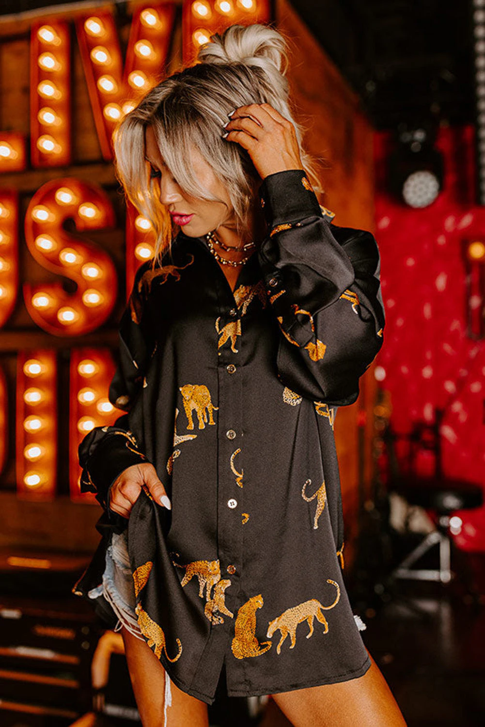 Zora Cheetah Animal Print Satin Shirt