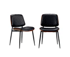 Oikiture 6x Dining Chairs Retro Faux Leather Solid Beech Wood Metal Legs Black