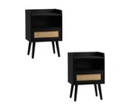 Oikiture 2X Bedside Table Drawer Side Table Storage Cabinet Nightstand Rattan