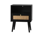 Oikiture 2X Bedside Table Side Table Storage Drawer Shelf Nightstand Rattan