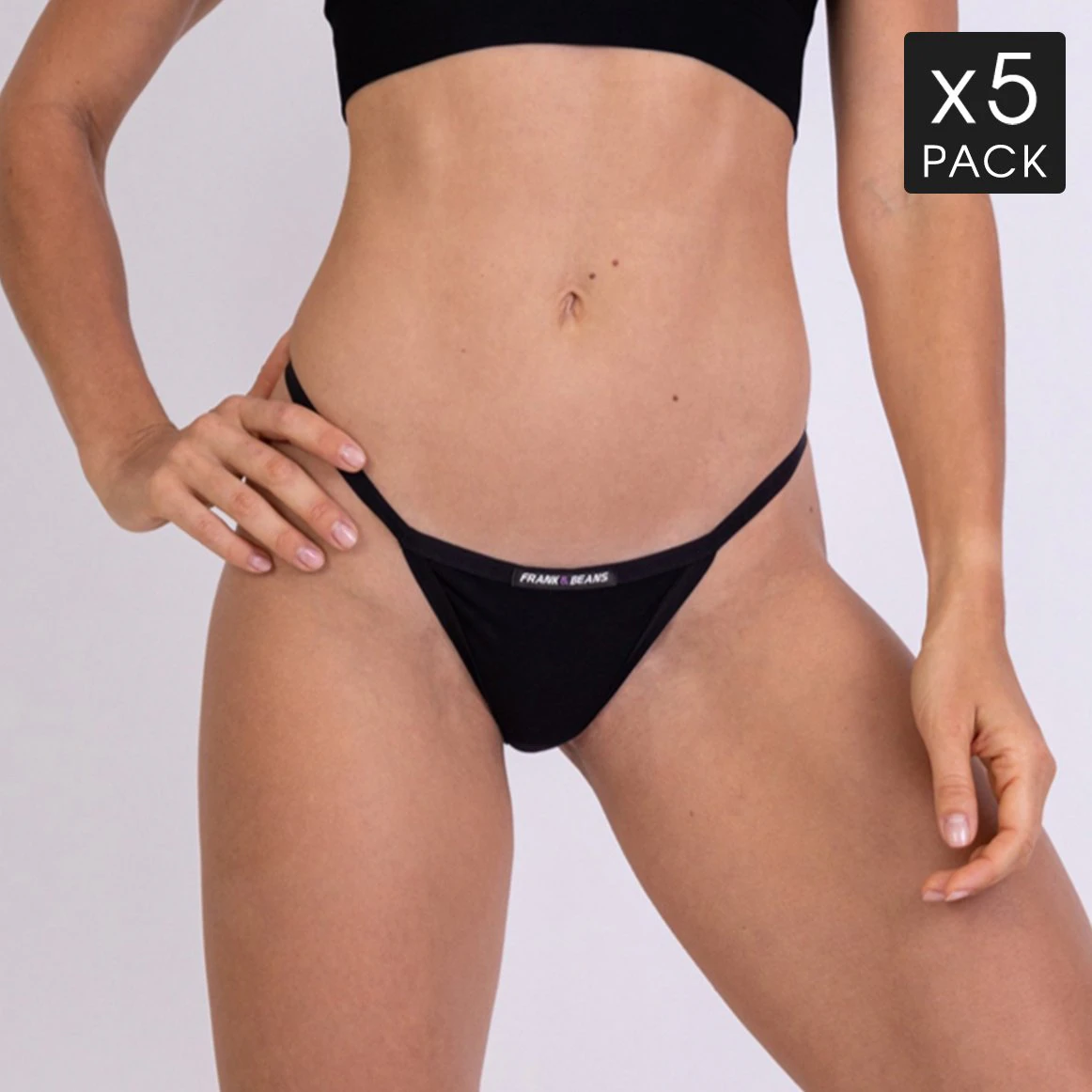 Womens G String Black 5 Pack Thongs - Frank and Beans Underwear