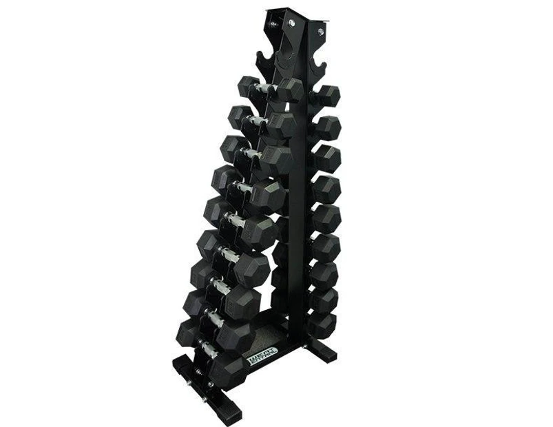 Package Of 2kg 10kg Rubber Hex Dumbells And Vertical Storage Rack Tree