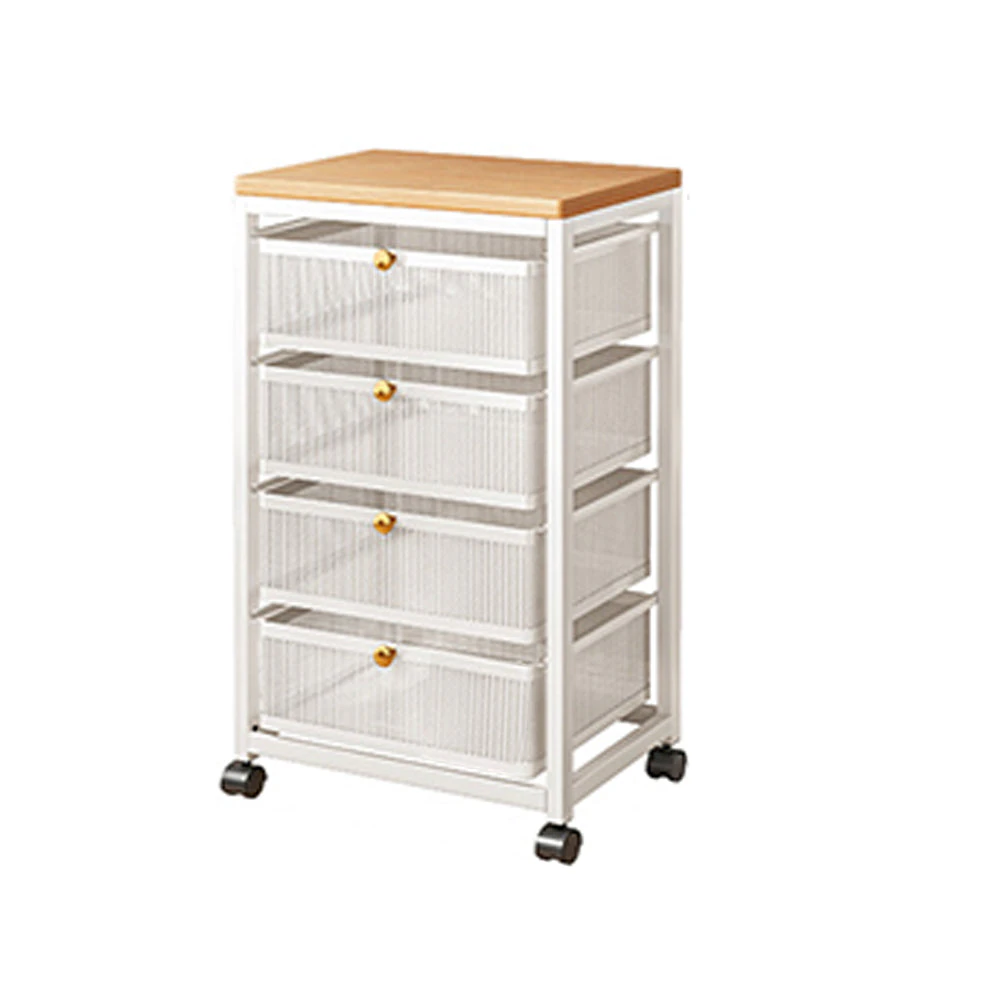 Mesh Cabinet Storage Organizer with Pull Out Basket 4 Tier White W/Swivel Wheel Shelf Rolling Trolley Cart