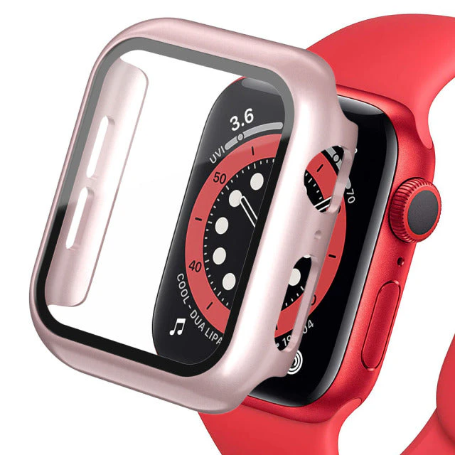 Tempered Glass With Case For Apple Watch - Bright Rose