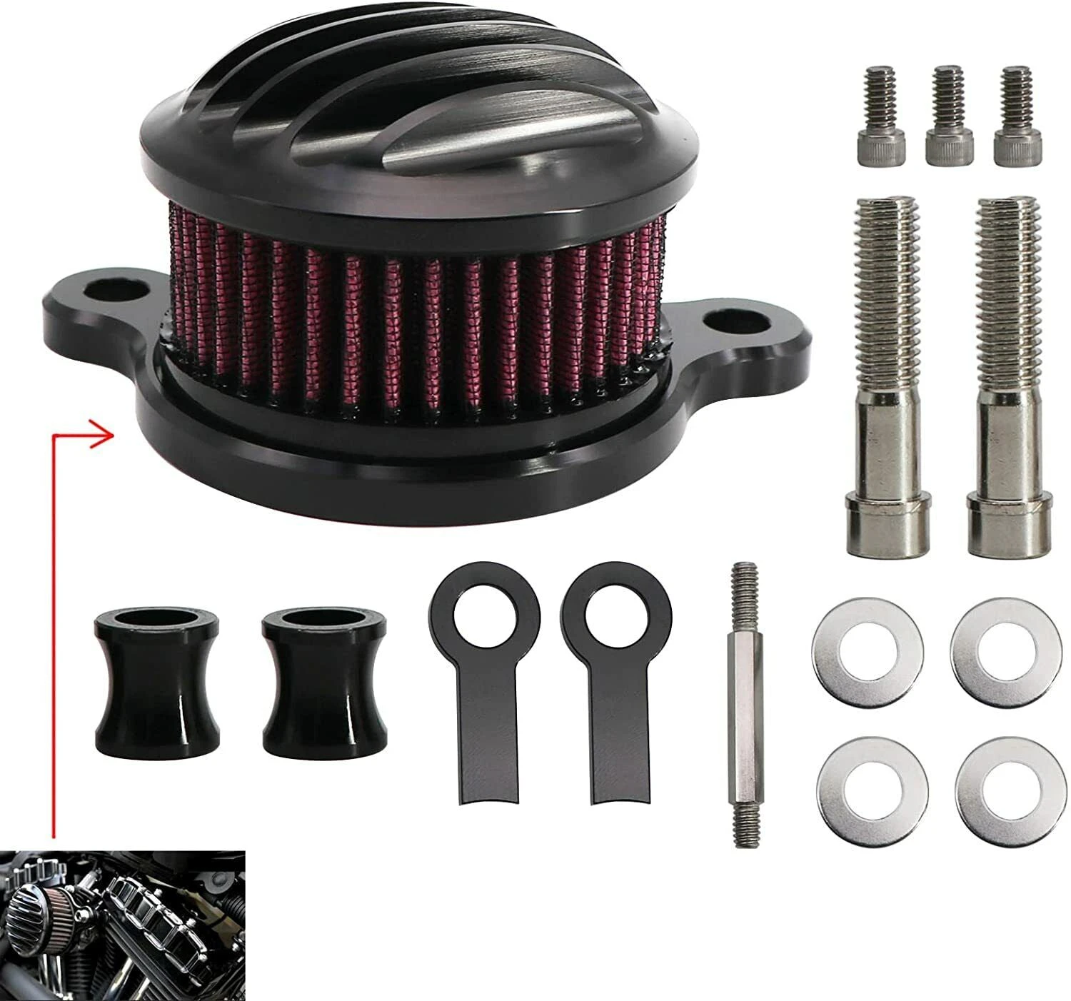 Aluminum Air Cleaner Intake Filter Kit For Harley Iron 883 Sportster 1200 Black