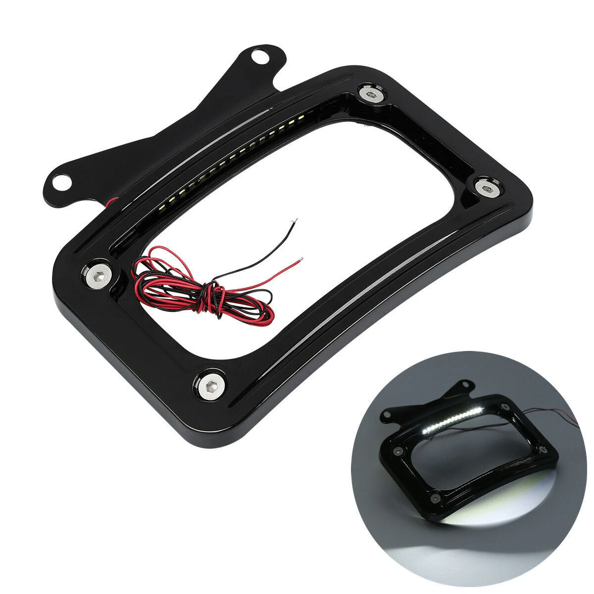 Curved License Number Plate Frame Mount Led Light Fits For Harley Road Street