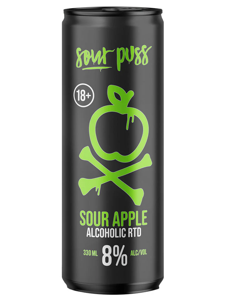 Sour Puss Sour Apple Alcoholic Rtd 8% Premix 24 X 330ml Cans