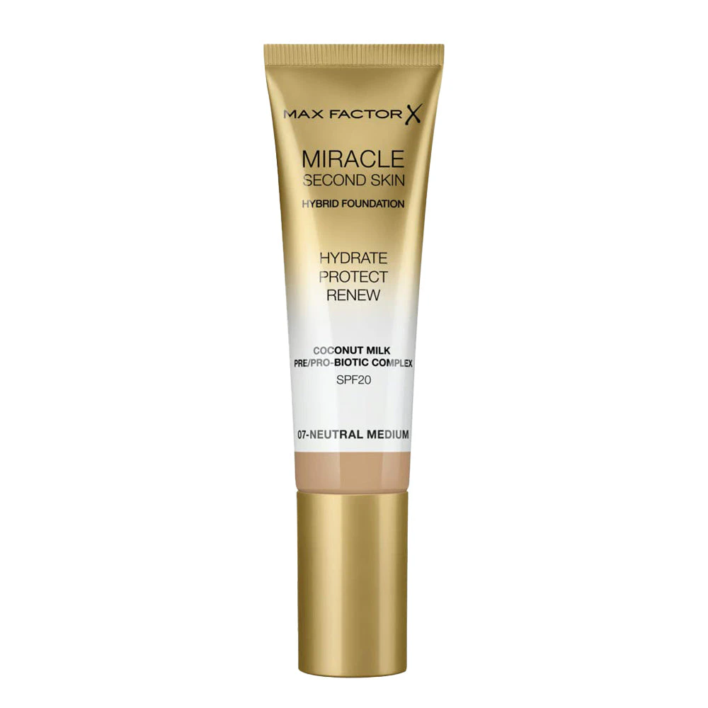 Miracle Second Skin Foundation SPF 20 - 07 Neutral Medium by Max Factor for Women - 1.01 oz Foundation