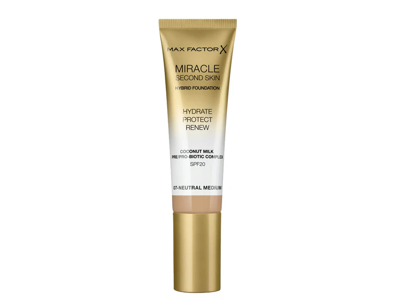 Miracle Second Skin Foundation SPF 20 - 07 Neutral Medium by Max Factor for Women - 1.01 oz Foundation