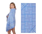 Linenova Sand Free Double Sided Blue White Geo Printed Beach Towel