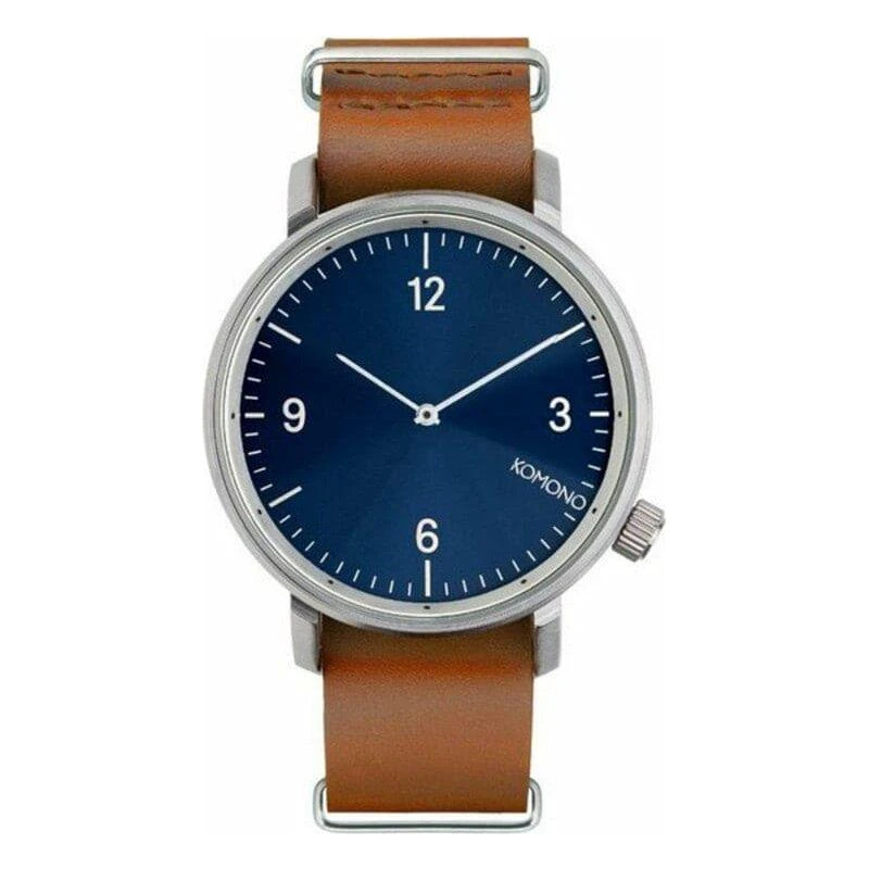 Komono Men's Leather Watch Strap Replacement Blue, Ø 45mm