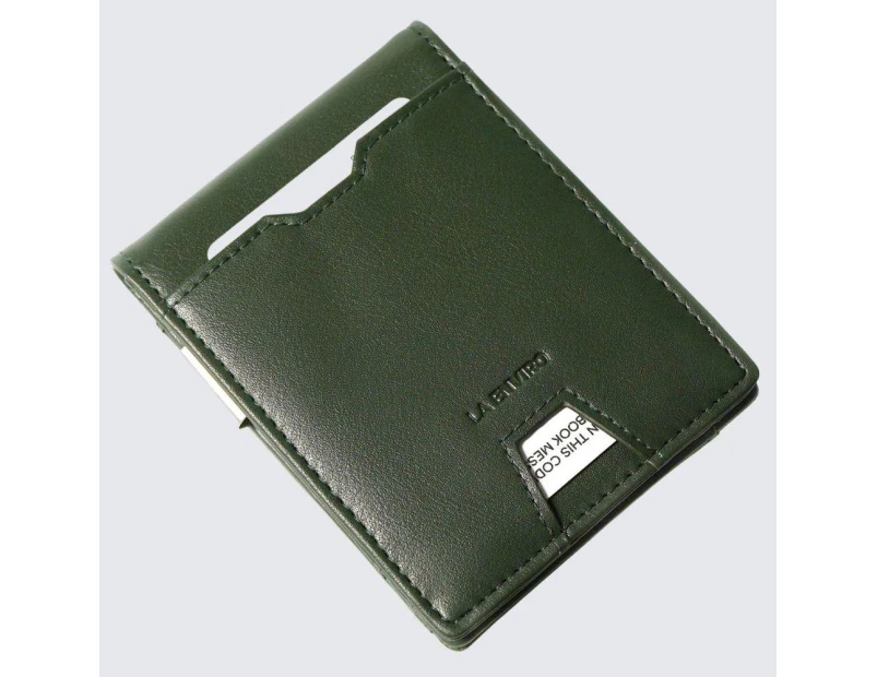 Yamba Wallet I Green Vegan Leather Slim Bifold Wallet With Money Clip And Coin Pocket For Men