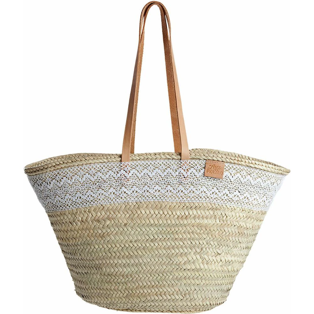 Introducing The Elegant Women's Handbag By Edm: Cala Lace 55 X 35 Cm In Natural Palm Leaf And Leather For Ladies