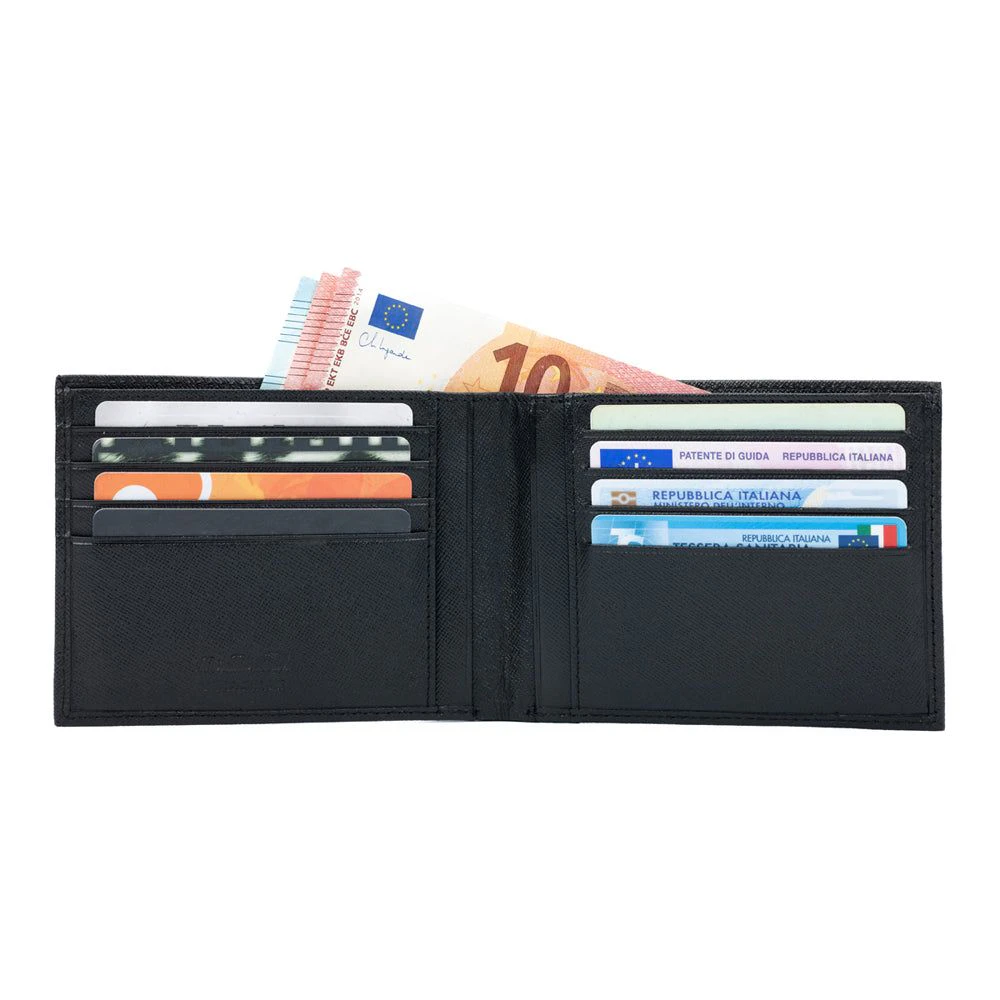 Kaili Mood Men's Wallet K10812ab In Black Saffiano Genuine Leather