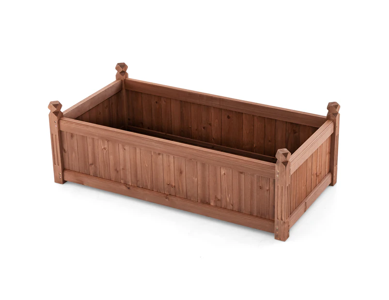 Costway Raised Garden Bed Wooden Planter Box w/ Drainage Holes Outdoor Flower Container Pot 1.1x0.6x0.4M