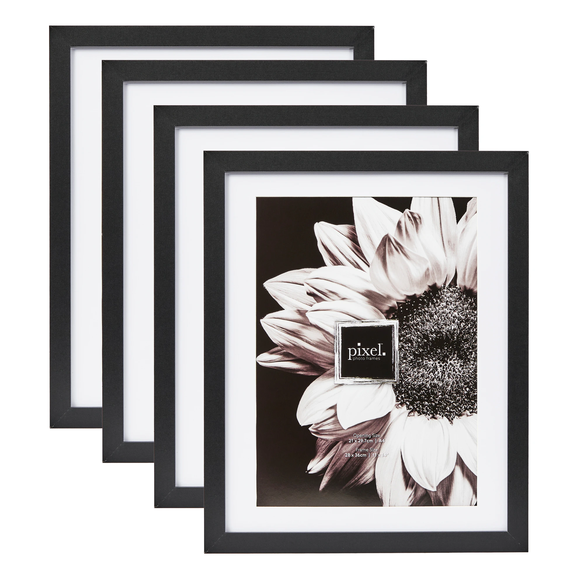 Pixel Set Of 4 A4 Mat To 11x14" Photo Frames Black