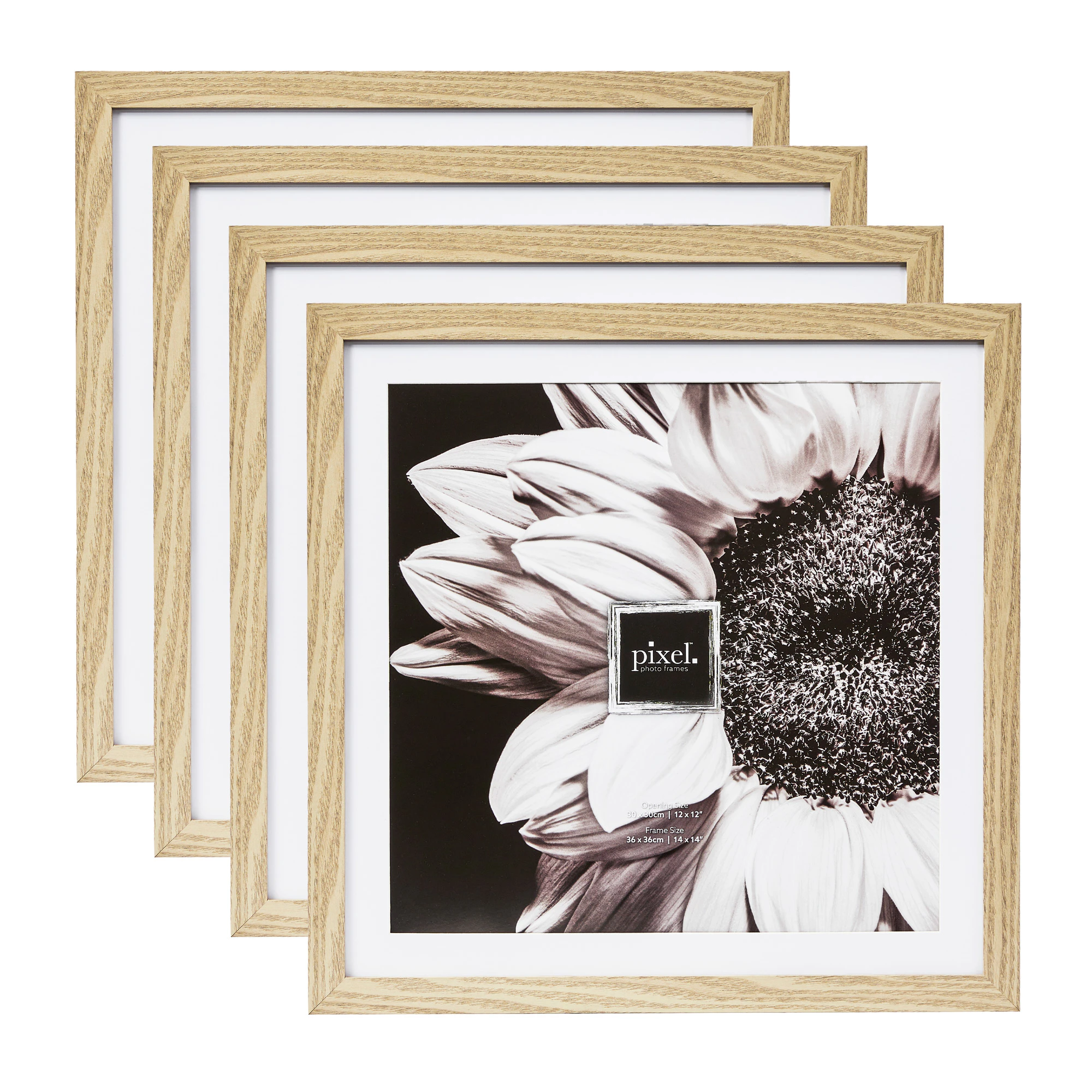 Pixel Set Of 4 14x14" Mat To 12x12" Photo Frames Natural