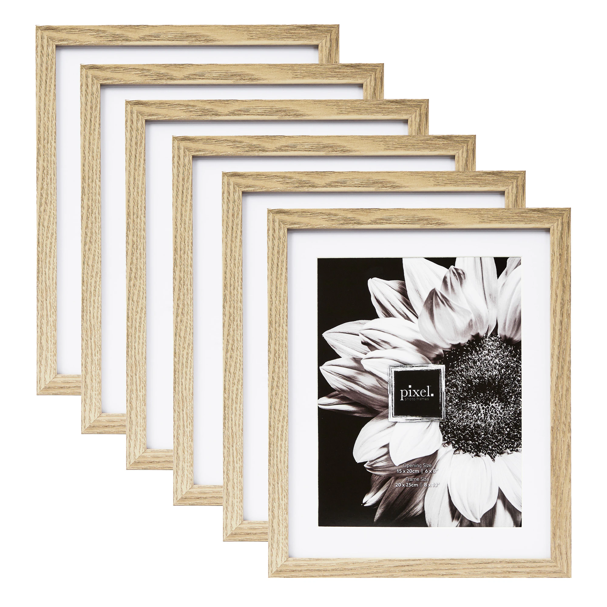 Pixel Set Of 6 8x10" Mat To 6x8" Photo Frames Natural