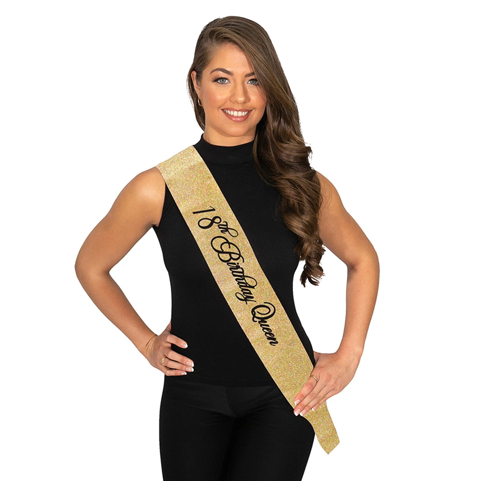 Gold Glitter 18th Birthday Queen Sash