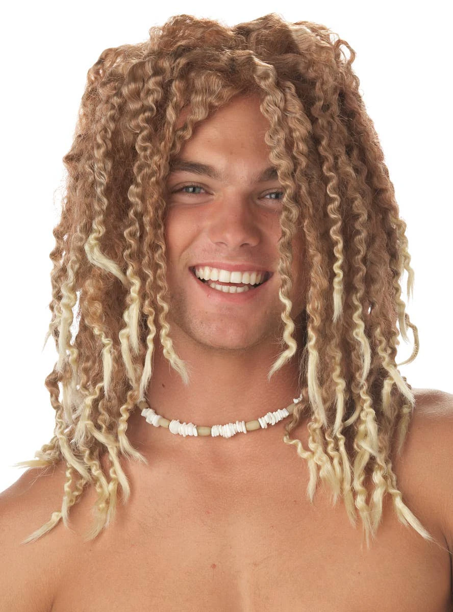 Beach Bum Blonde Dreadlocks Mens Costume Wig Mens