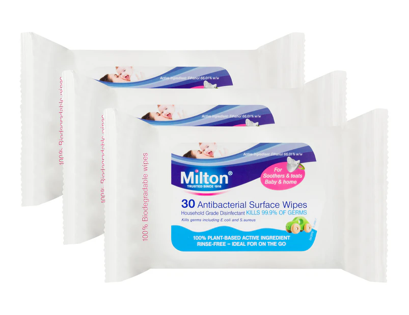 3 x 30pk Milton Antibacterial Surface Wipes