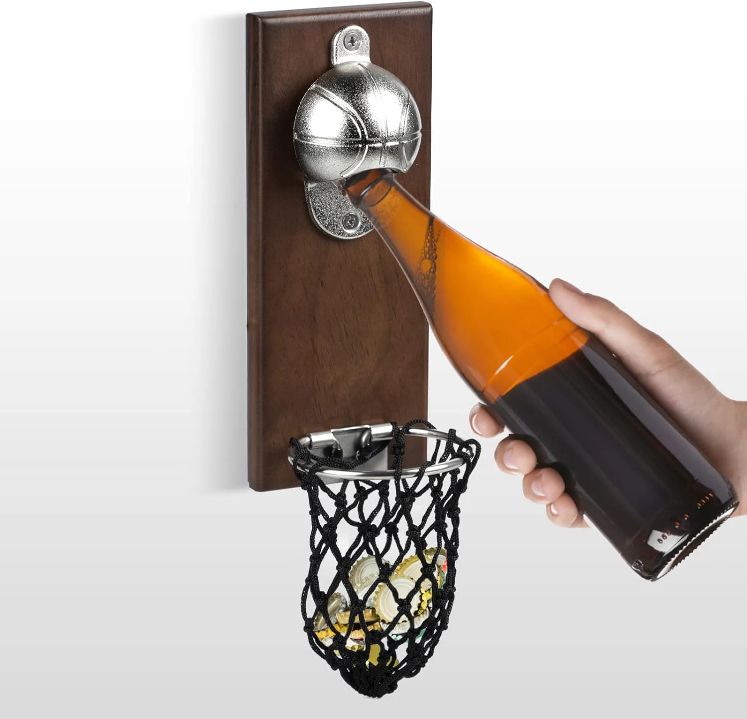 Basketball Wall Mounted Bottle Opener with Cap Catcher, Funny Magnetic Opener for Basketball and Beer Lovers