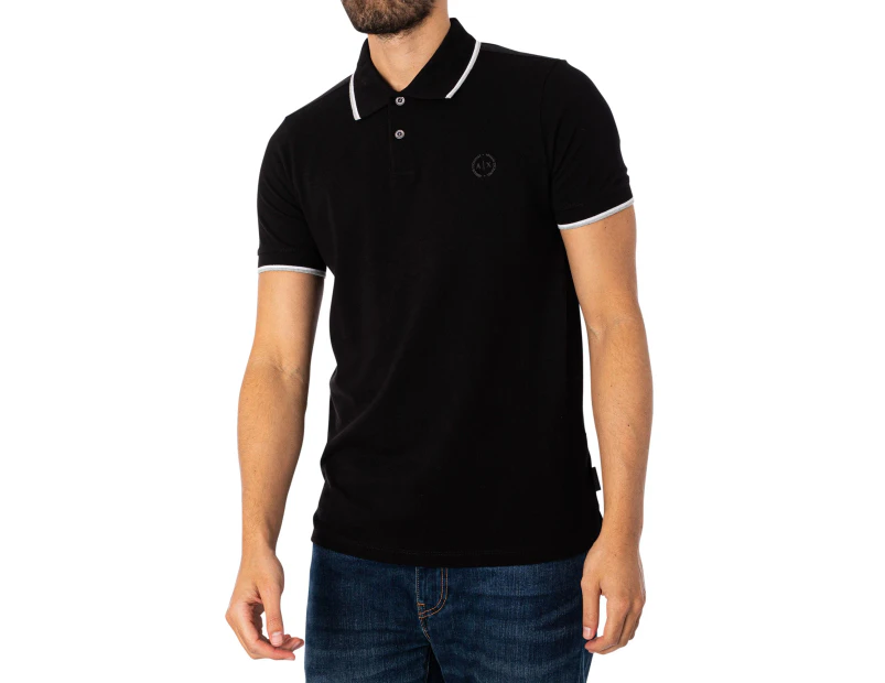 Armani Exchange Mens Black Button-Fastening Polo Shirt - Black