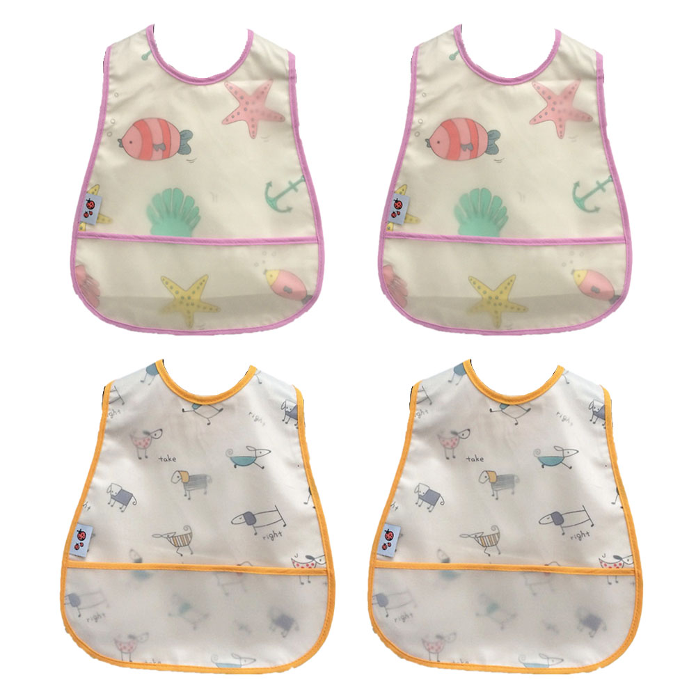 Baby waterproof bib with food debris catcher pocket Soft adjustable ...