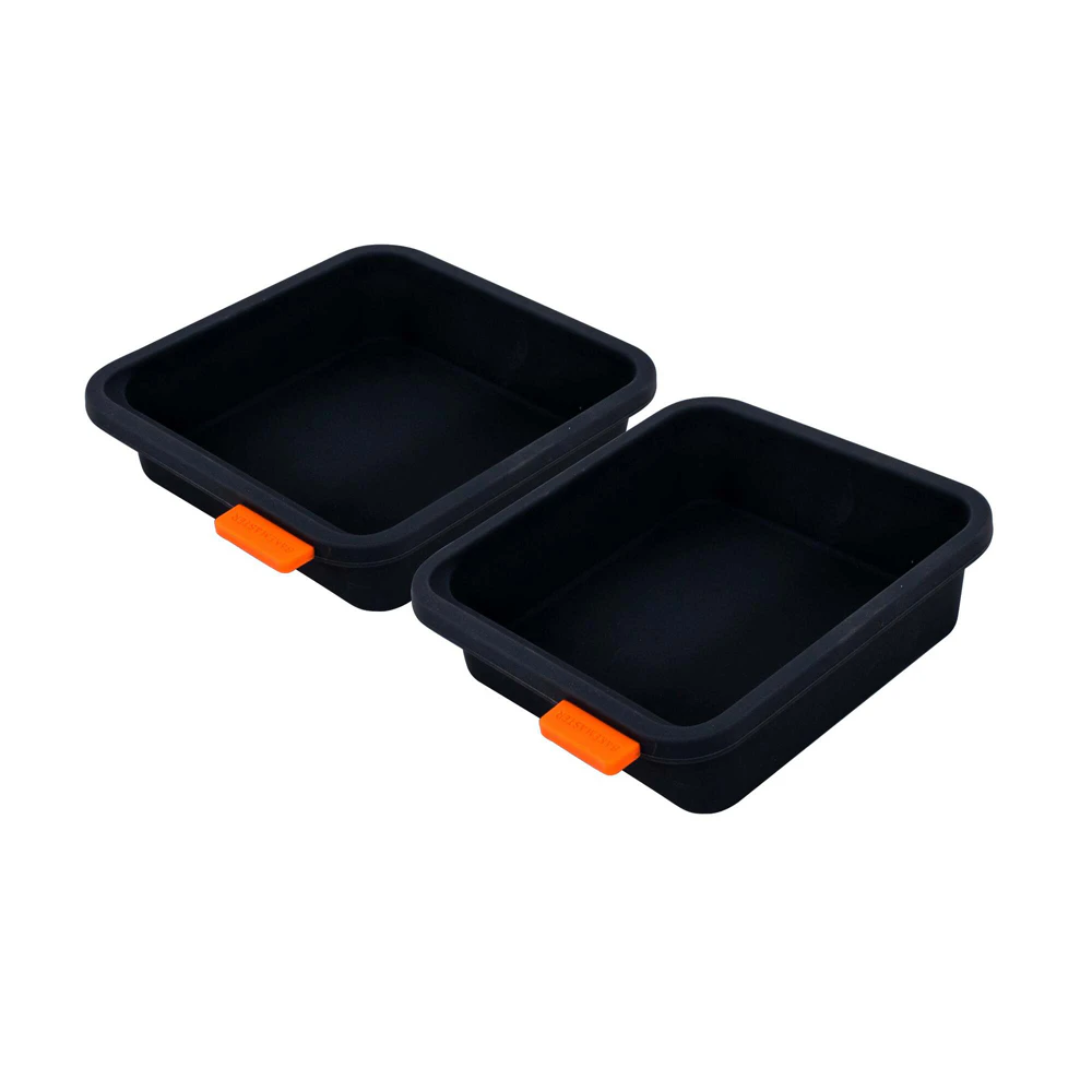 2PK Bakemaster 13x3.5cm Silicone Divider Tray Cooking/Baking Set Square Black