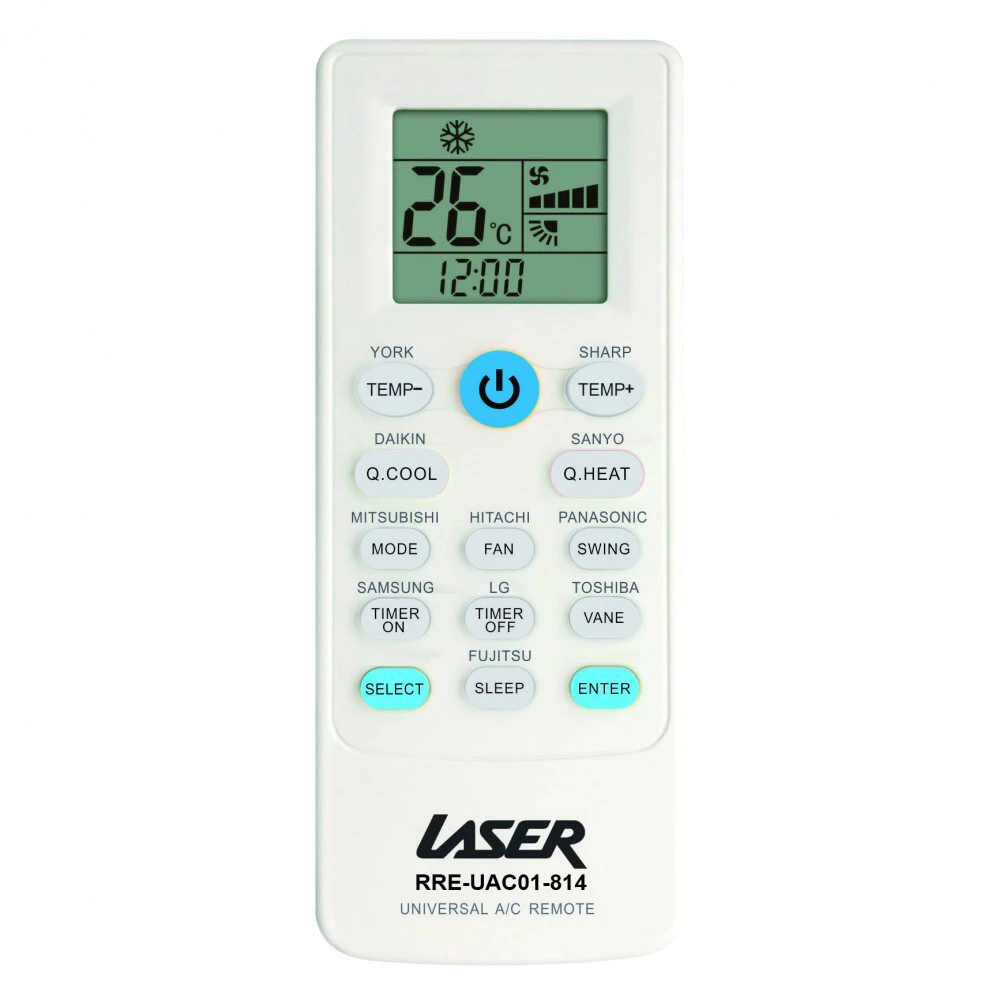 Laser Quick 2-Button Pairing Air Conditioner Remote Universal Replacement White