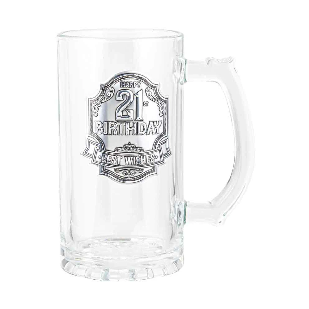 21st Badge Beer/Cider Glass Drinking Stein Drink Mug Birthday Gift Clear 450ml