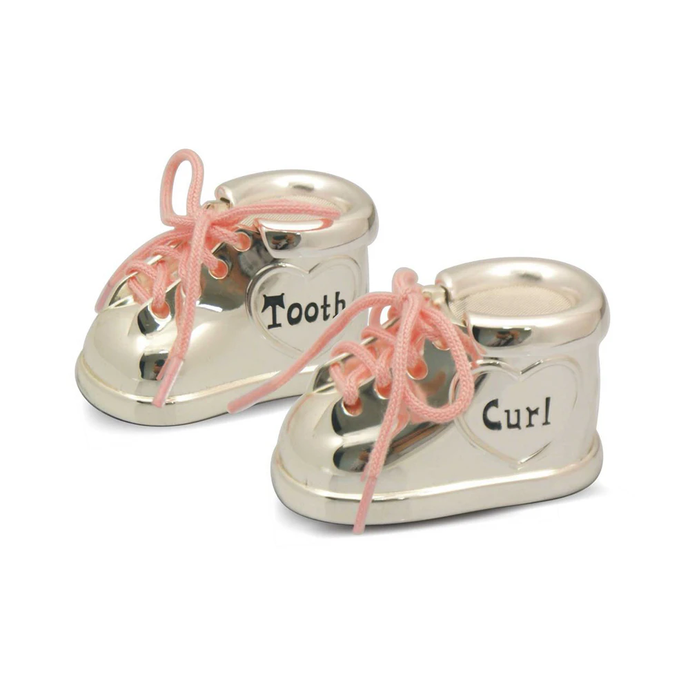 Stainless Steel Plate Shoe First Tooth & Curl Keepsake Storage PNK/SLVR 14cm