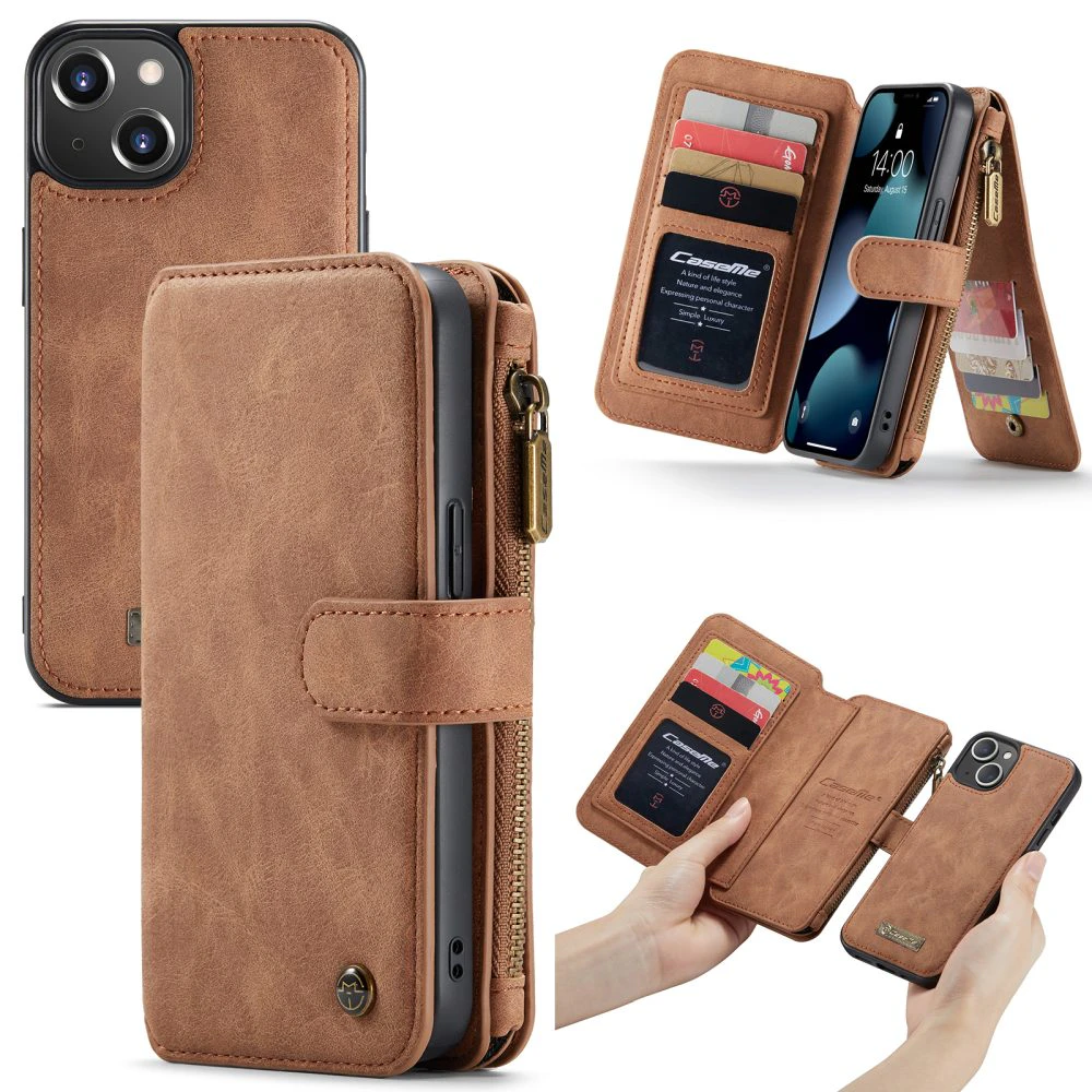 For iPhone 13 Case, Wallet PU Leather Detachable Folio Cover, Brown