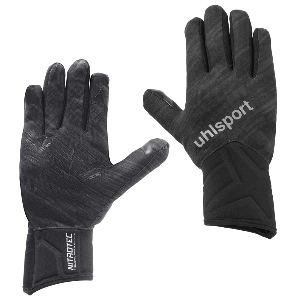 Uhlsport Nitrotec Fieldplayer Lightweight Running Sport Gloves Pair Black - Black